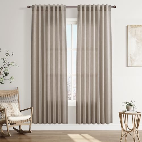 Image of Joywell Linen Curtains 80 Inches Long for Living Room Ecru