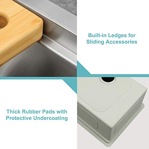 LQS Kitchen Sinks, Stainless Steel Sink, Stainless Steel Undermount Kitchen Sink 23\"x 19\", Workstation Ledge Kitchen Sinks, Undermount Small Bar and Prep Kitchen Sink, 16 Gauge Deep Single Sink Bowl - Thumbnail 6