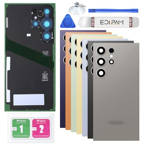 Vitre arrière Samsung S24 Ultra origine gris, capot batterie de remplacement et lentille caméra