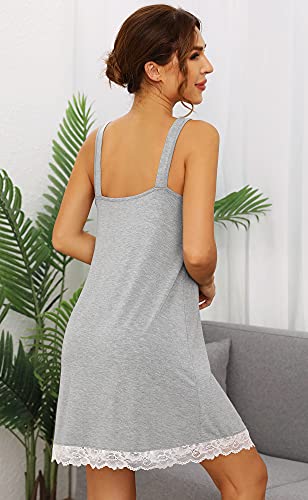 Wiwi Bamboo Nightgowns For Women Full Slips Lingerie Chemise Lace Sexy Dresses Lightweight Sleepwear S-Xxl, Heather Grey, X-Large #TOP2
