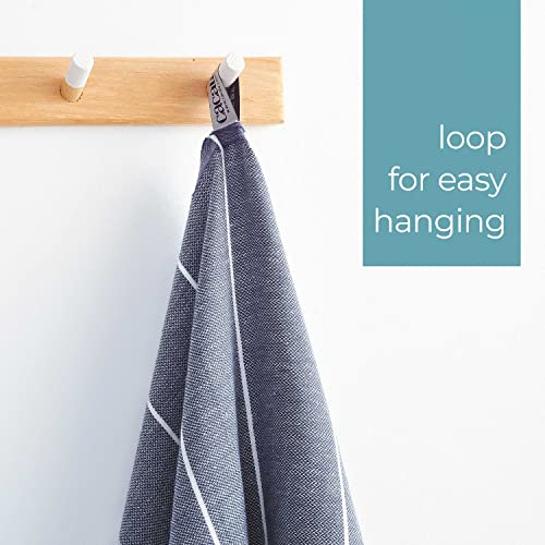 Cacala 100% Turkish Cotton Kitchen Tea Towels, Highly Absorbent Luxury Soft Quick Drying Dish Towel With Hanging Loop For Gym, Yoga, Bath, Sports, Cleaning And Kitchen (23 X 36), Dark Blue #TOP1