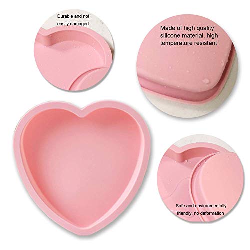 Pokali 6 Inch Silicone Heart Shaped Rainbow Cake Baking Pans, Heart Cake Layer Pan Set, Non-Stick Silicone Cake Bakeware Mold,4Tray Baking Flexible Molds+1Measuring Cups Set Set Of 4(Pink) #TOP4