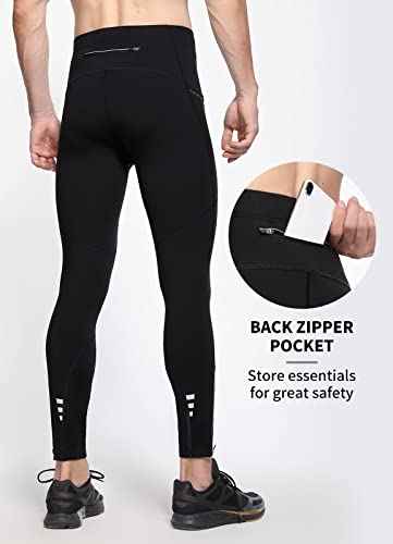 Baleaf Men's Winter Running Tights Thermal Cycling Pants Cold Weather Gear Water Resistant Pockets Compression Leggings Black L #TOP1