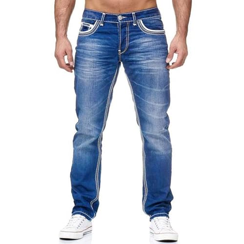Jeans Pants Trousers Denim Retro Double Line Street Trendy Washed Commuter Straight Leg for Men2