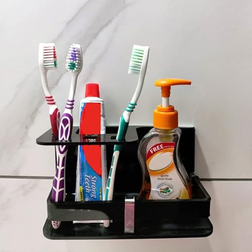 Image of Wall Acrylic Toothpaste Holder,Wall Mounted self Adhesive Acrylic Toothbrush Holder,Toothpaste for Bathroom Stand,Toothpaste Holder,Stand,Tumbler (Black)