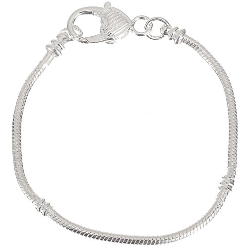 Rubyca 10Pcs White Silver Plated Heart Lobster European Snake Chain Bracelet Fit Charm Beads 7.5" #TOP21
