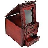 Ciieeo Caja de Madera Estilo Chino para Almacenar Joyas con Espejo, Organizador para Pulseras y Tobilleras, Protección contra Huellas, Adecuado para Días Obsequios