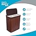 BirdRock Home Double Laundry Hamper with Lid and Cloth Liner | Bamboo | Espresso | Easily Transport Laundry Basket | 2 Section Collapsible Hamper | String Handles