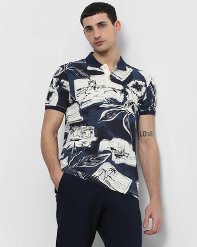 Image of MUFTI Navy Tropical Polo T Shirt