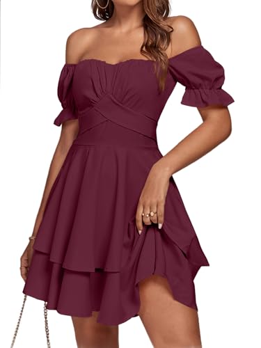 LYANER Women's Tie Back Off Shoulder Wrap Layer Ruffle A