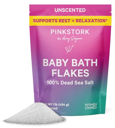 Image of Pink Stork Baby Bath Flakes – Pure Magnesium Chloride Bath Soak for Infants + Toddlers – Fragrance-Free, Non-GMO, No Melatonin – Supports Bedtime Routine, Skin Comfort + Wellness – 16 oz