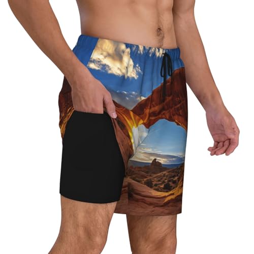 Arches National Park Men's Soft Double Swim Shorts, Lounge Swiming Shorts Pants Breathable Summer3