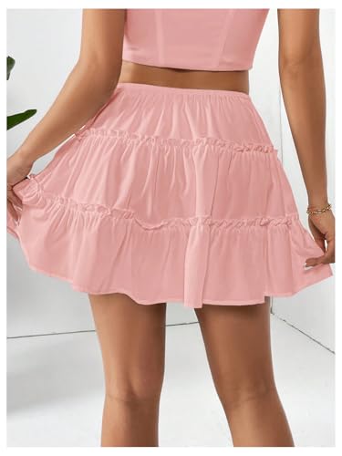 Verdusa Women's Tiered Layered Mini Skirt A Line High Rise Flowy Short Skirts2