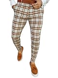 Tomwell Freizeithose Herren Karierte Business Hose Chino Streetwear Lang Pants Sporthosen Trainingshose Sweatpants Orange M, JQ211208DYM-DE03-ORG-M