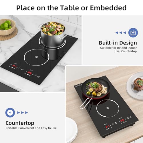 Image of 12 inch Induction Cooktop, Double Induction Cooktop 2 Burner 110v-120v Electric Stove Top, Countertop and Built-in, 9 Power Levels, Child Lock, 120 Mins Timer