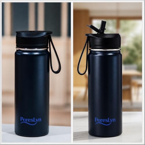 PoresLyn 18 oz Stainless Steel Insulated Water Bottle with Straw & Handle | BPA Free | Leak-Proof Reusable Thermal Flask | for Work, Travel, Sports, Gym, Camping, Picnic, Home | Gift for Her/for Him