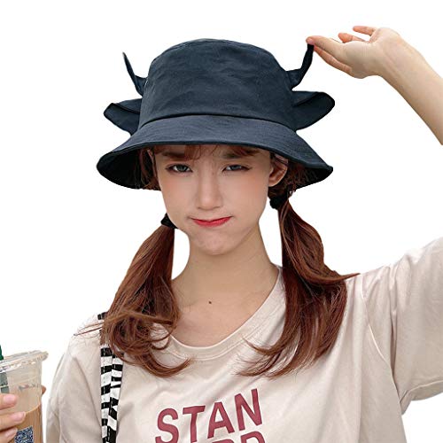 Dsgzkk Bucket Hat,Cotton Bucket Hat Unisex Trendy Lightweight Outdoor Hip Hop Milk Cow Vacation Ox Horn Ears Fisherman Hat Black