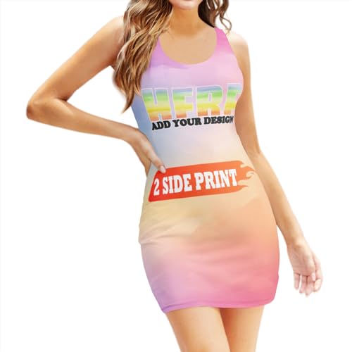 Custom Tight Dress for Women Personalized Dress with Logo Text Photo Custom Tank Dress Print Scoop Neck Sleeveless Sexy Dress Sundress X-Small