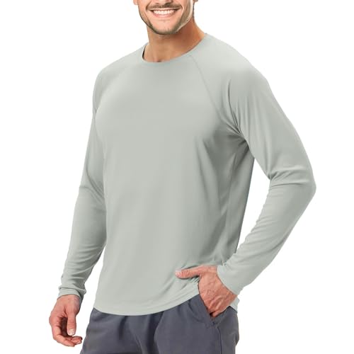 Men's UPF 50+ Swim Shirt Rash Guard Long Sleeve Quick Dry Lightweight SPF Sun Shirts for Hiking Fishing Running Gray S