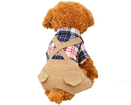 S-Lifeeling Pet Clothing Jumpsuit Cute Handsome Dog Costume Fashion T-Shirt Dog Cat Clothes Outfits Indoor Grid Objects Blouse On Collocation