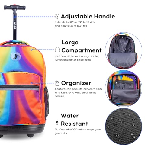 Image of J World Sunrise Kids Rolling Backpack with Wheels for Girls Boys, Roller Bookbag for School, 18 x 13 x 9 Inches, Heat