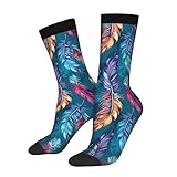 Calcetines casuales de fantasía con plumas de colores, novedosos, divertidos, con diseño de contraste de colores, para mujeres y hombres.