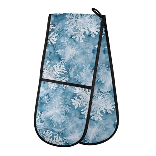 SUABO Double Oven Mitts for Handling Hot Pots 35"x7", Snowflake Pattern Heat Resistant Potholder for Kitchen Cooking Backing