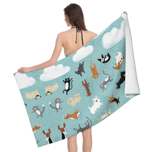 Serviette de bain microfibre imprimé chats et chiens pour voyage