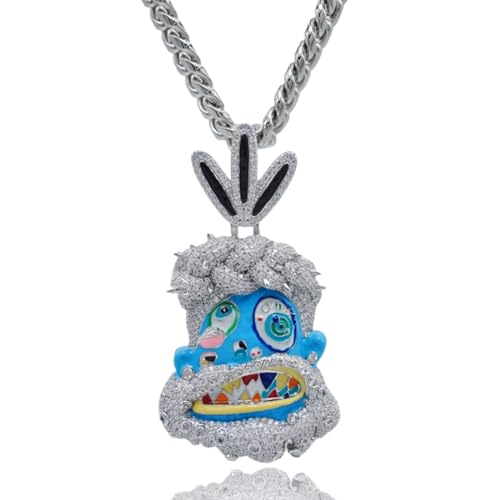 ICEDIAMOND Cold Enamel Painted Abstract Art Mysterious Tribe Chief Pendant Cuban Chain Necklace, Iced Out Bling CZ Diamond Gold Plated Hip Hop Charm Jewelry for Men