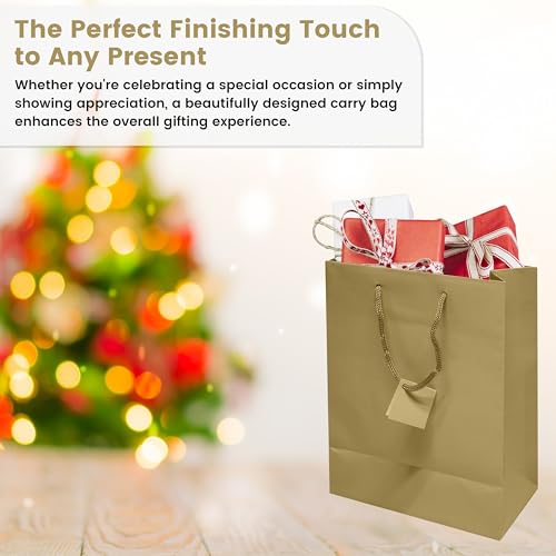 Novel Box Gold Gift Bags with Handles 10 Pack 8x4x10 Inches Large Paper Bulk Gift Bags for Business, Shopping, Birthday, Party Favor - Euro Tote Paper Bag for Groceries & Personal Use - Thumbnail 6