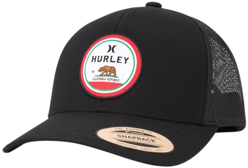 Hurley Men’s Trucker Hat - Flat Brim Mesh Baseball Cap and Hats for Men with Adjustable Snapback Closure, Black/White