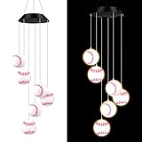 Wonderjune Solar Wind Chimes Sport Party Favors Outdoor LED Lights Birthday Theme Hanging Decoration Mobile Wind Chime for Garden Patio Yard Porch Sports Bar Team Party Gifts(Baseball)