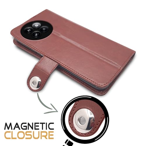 Image of Pikkme Flip Cover Leather Finish | Inside TPU with Card Pockets | Wallet Stand and Shock Proof | Complete Protection Button Flip Case for Xiaomi Civi 4 Pro 5G / Xiaomi 14 Civi 5G (Brown)