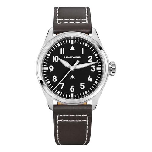 TACTICAL FROG MILITADO ML21 37mm Aviation-Inspired Field Watch VH31 Sweep Movement Sapphire Crystal BGW9 Lume 100M Waterproof Mens Casual Dress Watch Black Dial