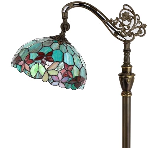 ZJART Tiffany Floor Lamp Stained Glass 18.88X12X67 Inch Red Green Flowers