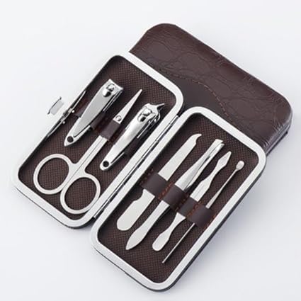 Tachobi 7 in 1 Stainless Steel Professional Manicure & Pedicure Kit For Women Includes Scissors A Nail cutter, Acne Remover needle, Blackhead Tool With Leather Case(Set of 1,Multicolor)-picture-53