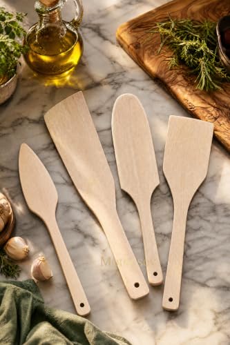 Doğal Diş Budak Ağacı Ahşap Tahta Kaşık Spatula Seti Ağaç Kaşık (4'lü Set) Dşb-103