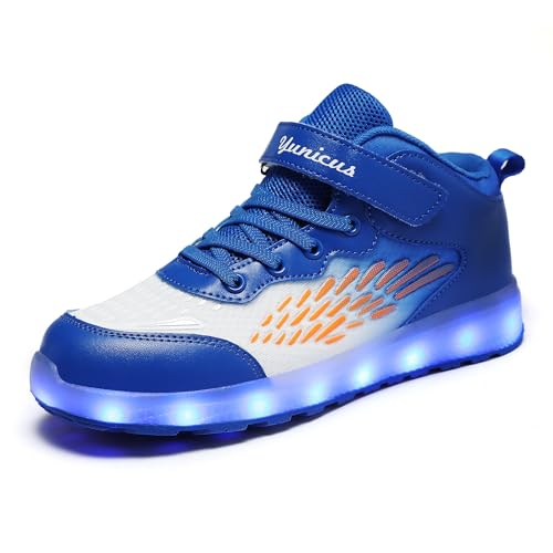 Girls Glow Up Running Shoes USB Rechargeable Luminous Sneakers with Breathable Knit Lightweight Kids Athletic Shoes(2 Little Kid Blue 33)