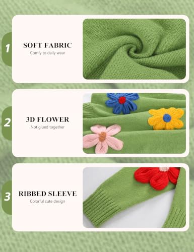 Image of Women Floral Sweater Casual Colorful Flower Knit Pullover Top