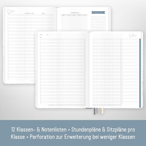Häfft® Lehrer-Planer 2025/2026 A4 + Waves of Time Hardcover Lehrerkalender mit Wochenkalendarium, 226 Seiten, Stickern und mehr - nachhaltig & klimafreundlich