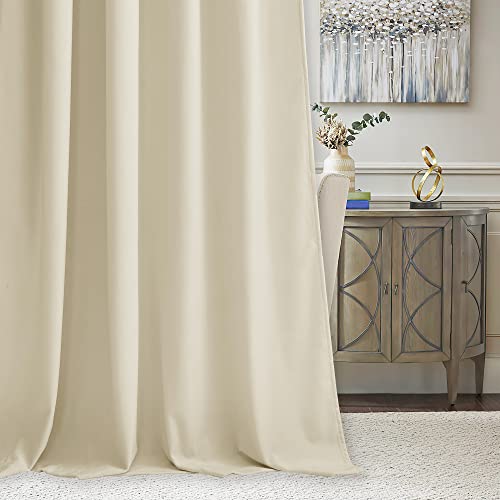 Image of RYB HOME Velvet Curtains 90 inches - Beige Plush Soft Window Curtain Panels Light Reducing Minimalist Modern Home Decor for Bedroom Kids Room Office, W52 x L90, 2 Panels Set | Thermal Insulated, Privacy, Sunlight UV Heat Blocking, Luxurious Decor, Dining Room Nursery, Rod Pocket, W52 x L90, 2 Panels
