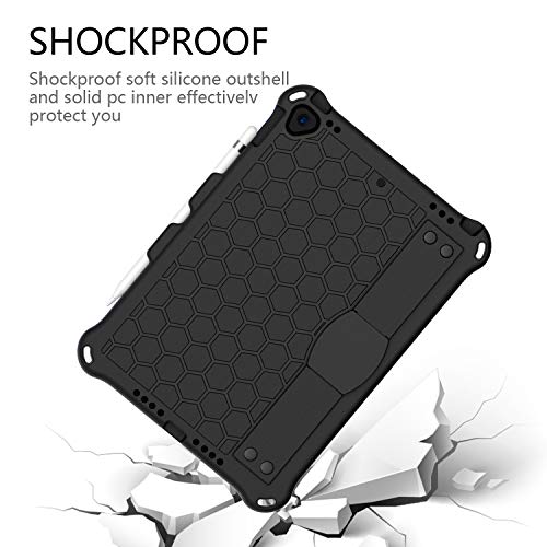 for iPad Mini 5保護ケース、ハンドルおよびショルダーストラップ付きTABCase耐衝撃性シリコンフラットケース、スクリーンプロテクター、キックスタンド、落下防止チャイルドケースカバー 専用7.9インチPad Mini第5世代/ 第4世代/第3世代/ 第1世代 (ブラック)