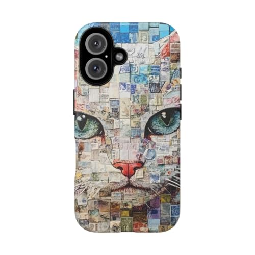 Coque chat iPhone 16 fond bleu idéale pour le quotidien des citadins