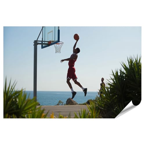 islandburner Poster de basket-ball Slam Dunk Silhouette au bord de la mer - Tableau mural de sport - Standard