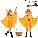 Capa de Mago de Halloween para Ninos, Disfraces de Halloween Bruja, Disfraz de Murciélago con Sombrero y Bolsa de Caramelo de Calabaza, Capa Mago para Niños Niña Disfraz de Cosplay ​Fiesta (amarillo)