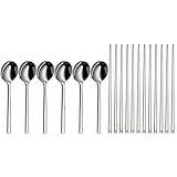 WMF Gourmet Plus Juego 6 Palillos asiáticos y cucharas, Acero Inoxidable Pulido