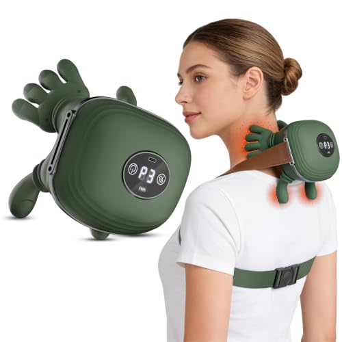 NoxLumina Human-Like Neck Massager with Heat for Pain Relief Deep Tissue Cordless 4D Kneading Neck and Shoulder Massager with Bionic Fingers Massage and Screen Ideal Gifts for Women Men