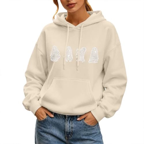 JiXiang Halloween Sweatshirts for Women Funny Ghost Pumpkin Printed Hoodies Cute Crewneck Oversized Fall Casual Pullover Tops - image 2