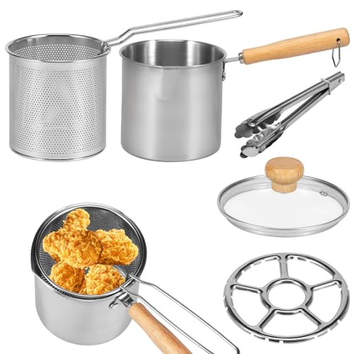 Casserole friteuse en acier inoxydable 304, récipient à graisse de bacon avec poignée de panier passoire et couvercle, portable, mini friteuse à huile, multifonction, ustensiles de cuisine pour
