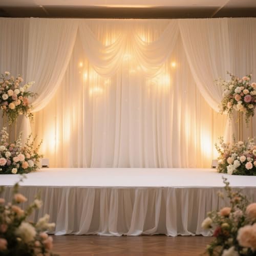 Efavormart Portable Stage Skirting Polyester Shirred Pleat Stage Cover for Wedding Platform White - 36" x20ft